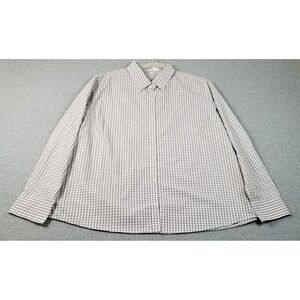 Vantage Button Up Shirt Women's XL Gray White Gingham Plaid Long Sleeve Career‎